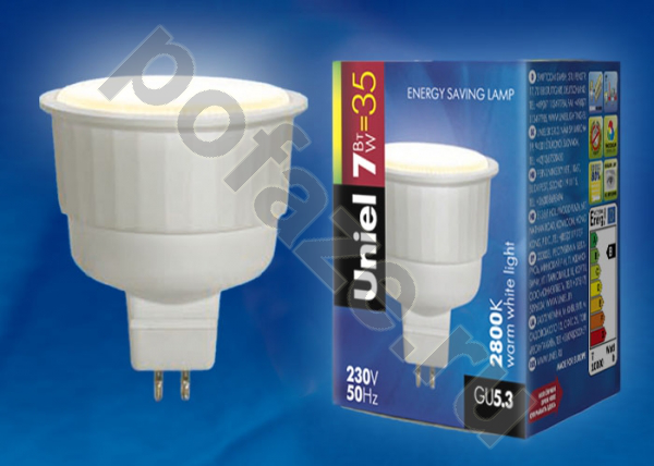 Лампа энергосберегающая с отражателем Uniel d50мм GU5.3 7Вт 220-230В