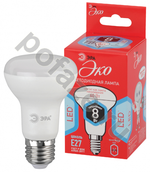Лампа светодиодная LED с отражателем ЭРА d63мм E27 8Вт 270гр. 220-240В 4000К