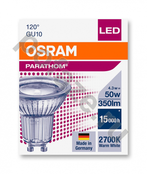 Лампа светодиодная LED с отражателем Osram d51мм GU10 4.3Вт 120гр. 220-240В 2700К