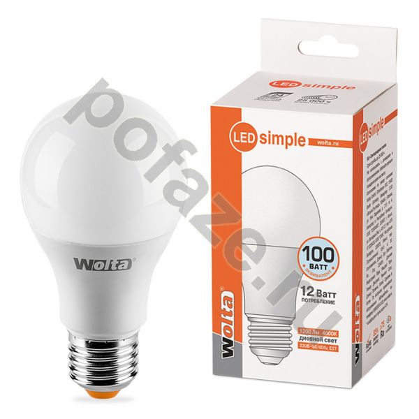 Лампа светодиодная LED грушевидная Wolta d60мм E27 12Вт 220-230В 4000К
