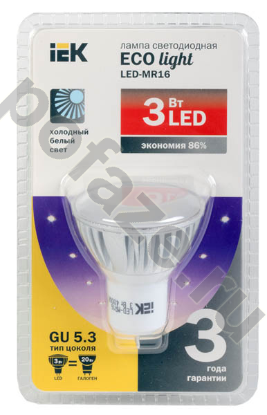 Лампа светодиодная LED с отражателем IEK d50мм GU5.3 3Вт 230В 4000К