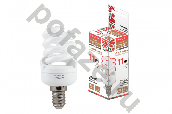 Лампа энергосберегающая спираль TDM ELECTRIC d40мм E14 11Вт 50-180В 2700К