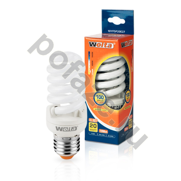 Лампа энергосберегающая спираль Wolta E27 20Вт 220-240В 3000К