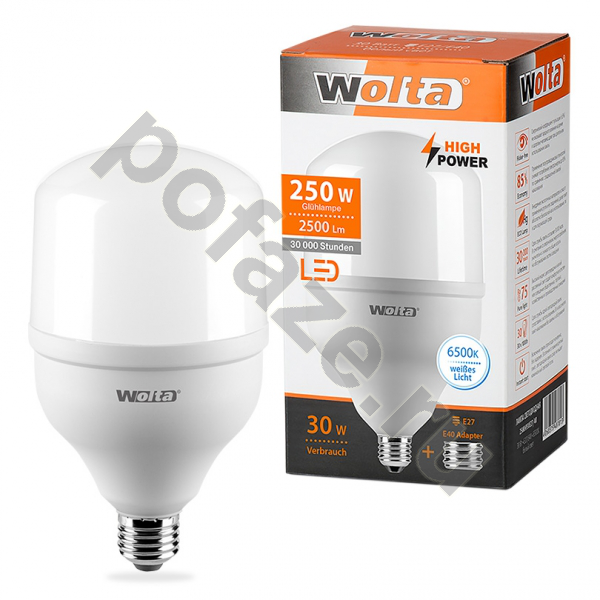 Лампа светодиодная LED цилиндрическая Wolta E27-E40 30Вт 200гр. 220-230В 6500К