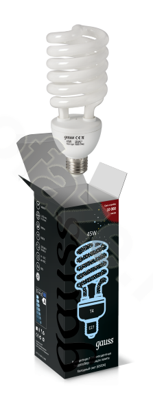 Лампа энергосберегающая спираль Gauss d68мм E27 45Вт 220-240В
