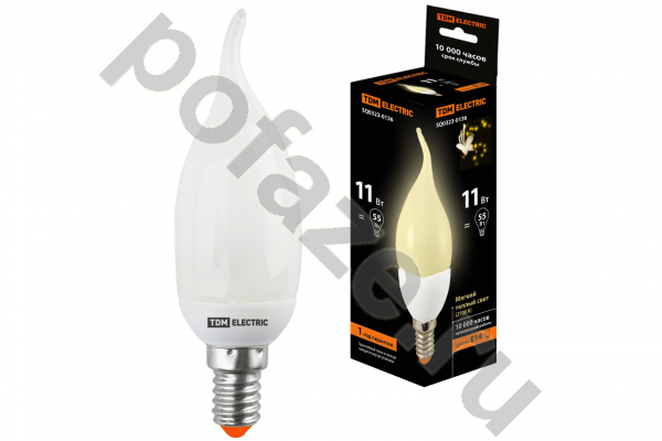 Лампа энергосберегающая свеча на ветру TDM ELECTRIC d38мм E14 11Вт 30-220В 2700К