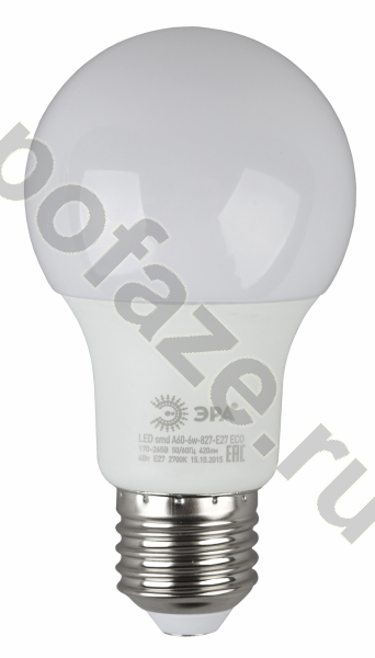 Лампа светодиодная LED грушевидная ЭРА d60мм E27 6Вт 270гр. 220-240В 2700К