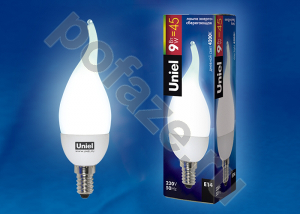 Лампа энергосберегающая свеча Uniel d37мм E14 9Вт 220-240В