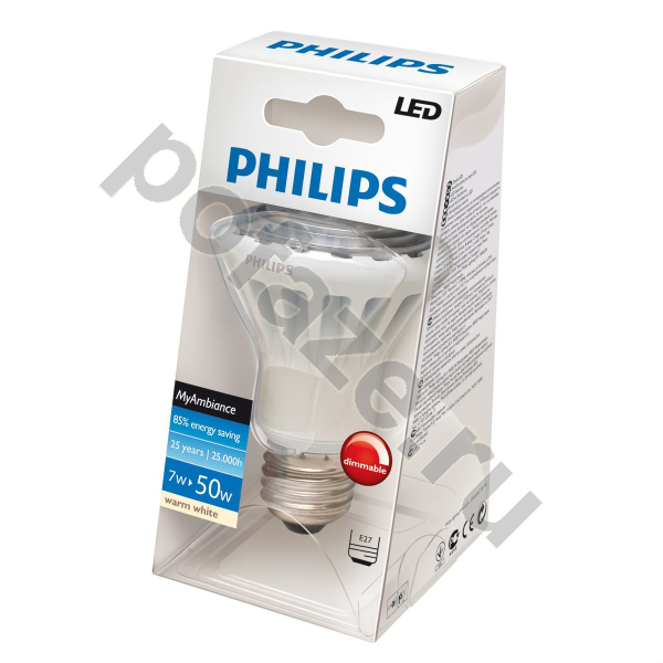 Лампа светодиодная LED с отражателем Philips d64мм E27 7Вт 25гр. 220-240В