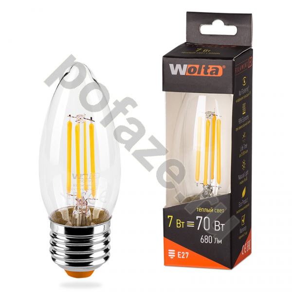 Лампа светодиодная LED свеча Wolta d35мм E27 7Вт 300гр. 220-230В 3000К