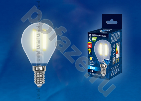 Лампа светодиодная LED шарообразная Uniel d45мм E14 6Вт 360гр. 200-250В
