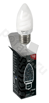 Лампа энергосберегающая свеча Gauss d39мм E27 9Вт 220-240В