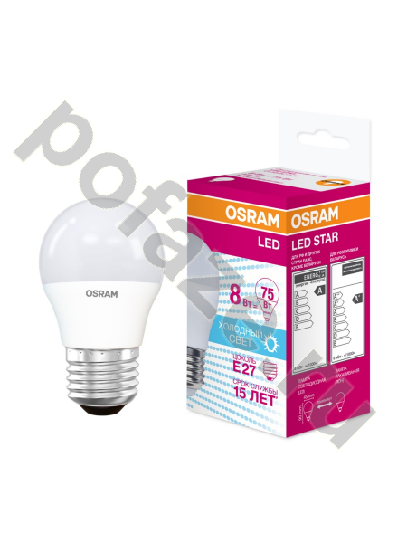Лампа светодиодная LED грушевидная Osram d45мм E27 8Вт 150гр. 220-230В 4000К