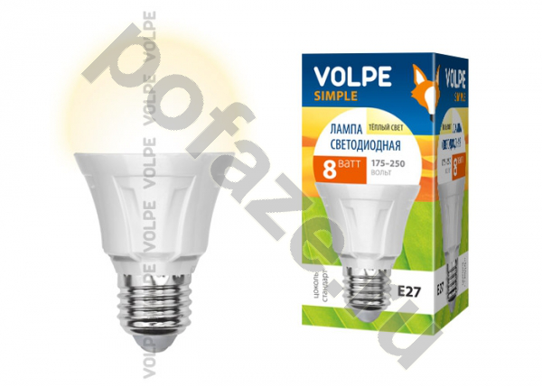 Лампа светодиодная LED грушевидная Volpe d60мм E27 8Вт 160гр. 220-230В