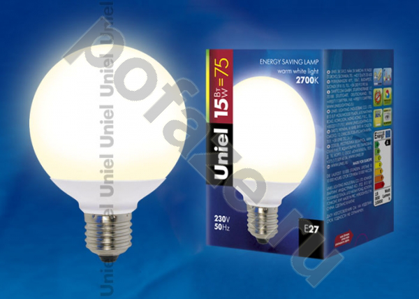 Лампа энергосберегающая шарообразная Uniel d80мм E27 15Вт 220-240В