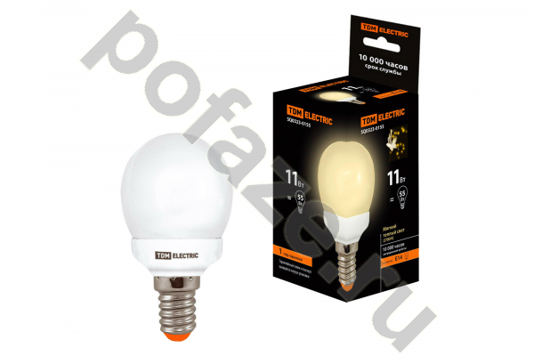 Лампа энергосберегающая шарообразная TDM ELECTRIC d87мм E14 11Вт 30-220В 2700К