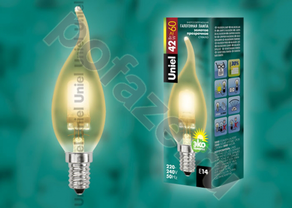 Лампа галогенная свеча Uniel d35мм E14 42Вт 220-230В