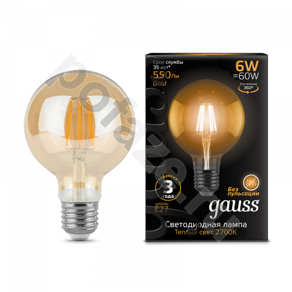 Лампа светодиодная LED шарообразная Gauss d95мм E27 6Вт 360гр. 185-265В 2400К