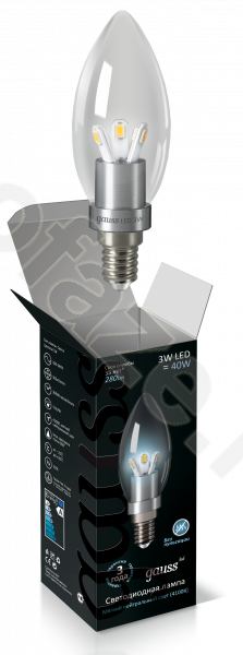Лампа светодиодная LED свеча Gauss d35мм E14 3Вт 360гр. 220-240В