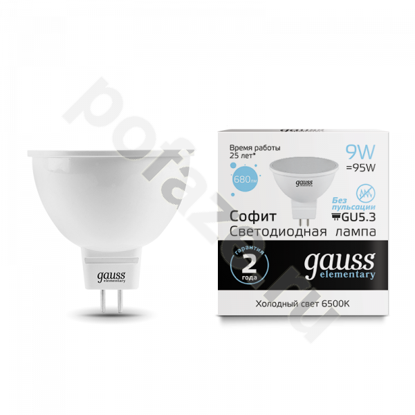Лампа светодиодная LED с отражателем Gauss d49мм GU5.3 9Вт 120гр. 180-240В 6500К