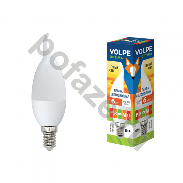 Лампа светодиодная LED свеча на ветру Uniel d37мм E14 6Вт 240гр. 200-250В 3000К