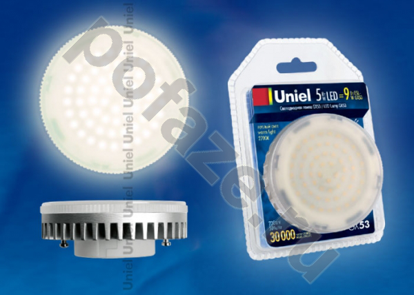 Лампа светодиодная LED таблетка Uniel d75мм GX53 5Вт 2700К