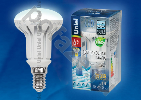 Лампа светодиодная LED с отражателем Uniel d50мм E14 6Вт 120гр. 220-230В