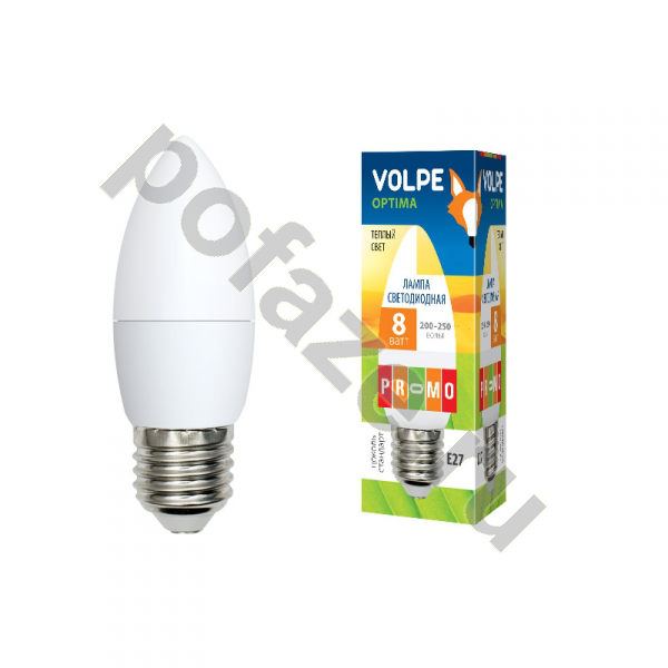 Лампа светодиодная LED свеча Volpe d37мм E27 8Вт 240гр. 220-230В 3000К