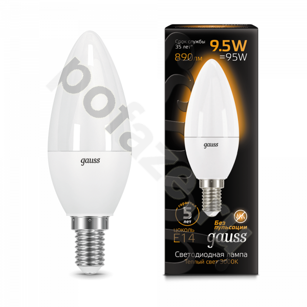 Лампа светодиодная LED свеча Gauss d37мм E14 9.5Вт 240гр. 150-265В 3000К