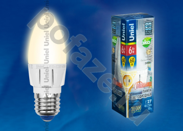 Лампа светодиодная LED свеча Uniel d37мм E27 6Вт 240гр. 220-230В