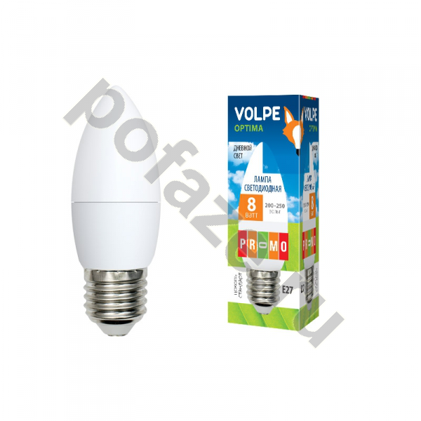 Лампа светодиодная LED свеча Volpe d37мм E27 8Вт 240гр. 220-230В 6500К