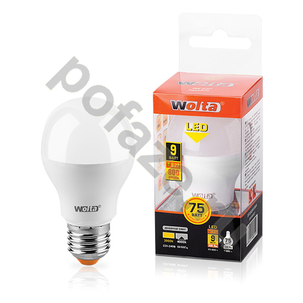Лампа светодиодная LED грушевидная Wolta d55мм E27 9Вт 220-230В 4000К