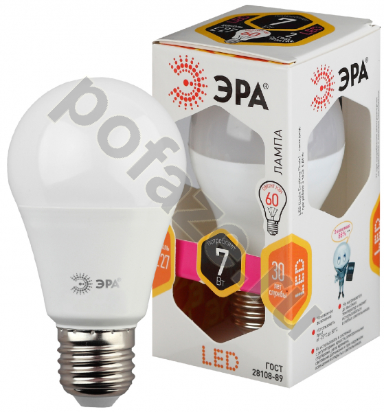 Лампа светодиодная LED грушевидная ЭРА d60мм E27 7Вт 270гр. 170-265В 2700К