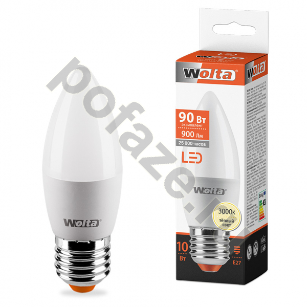 Лампа светодиодная LED свеча Wolta d37мм E27 10Вт 200гр. 220-240В 3000К