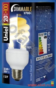 Лампа энергосберегающая спираль Uniel d54мм E27 20Вт 220-230В