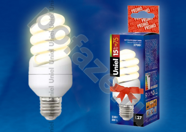 Лампа энергосберегающая спираль Uniel d43мм E27 15Вт 220-230В