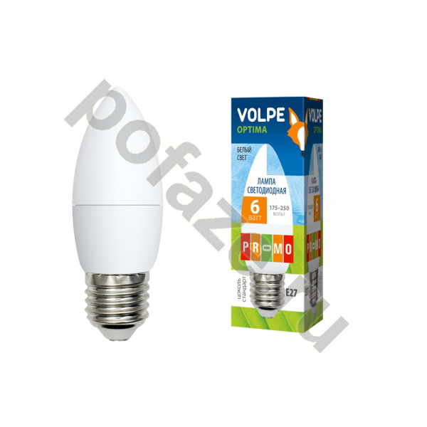 Лампа светодиодная LED свеча Volpe d37мм E27 6Вт 230гр. 220-230В 4500К