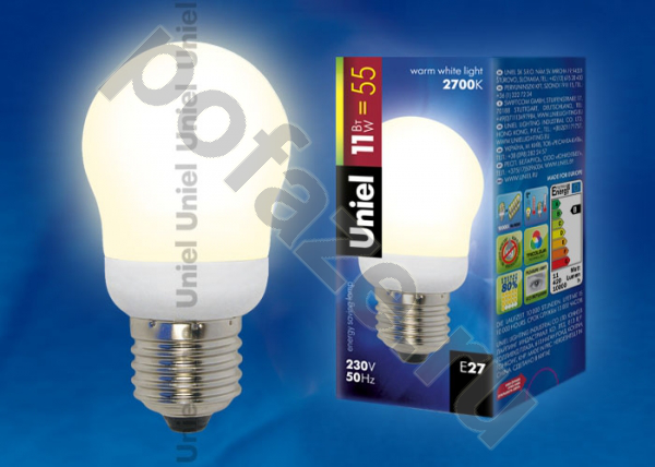 Лампа энергосберегающая Uniel d45мм E27 11Вт 220-230В