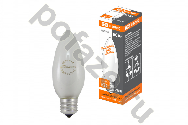 Лампа накаливания свеча TDM ELECTRIC d35мм E27 60Вт 30-220В