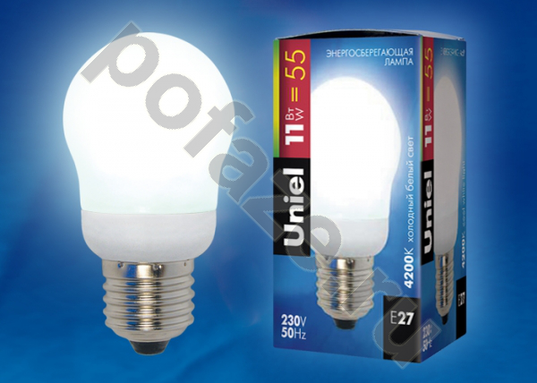 Лампа энергосберегающая Uniel d45мм E27 11Вт 220-230В