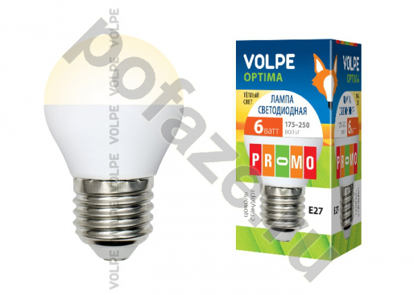 Лампа светодиодная LED шарообразная Volpe d45мм E27 6Вт 240гр. 220-230В