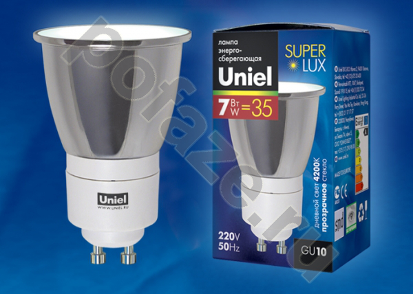Лампа энергосберегающая с отражателем Uniel d50мм GU10 7Вт 220-230В