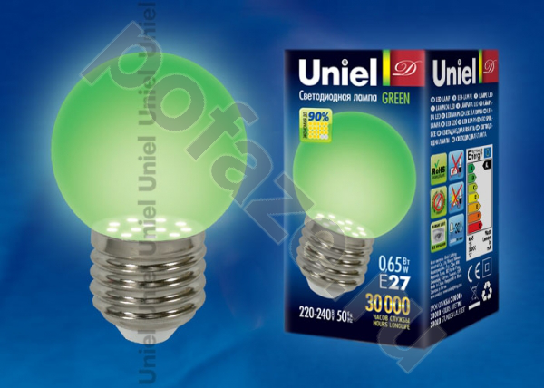 Лампа светодиодная LED шарообразная Uniel d45мм E27 0.65Вт 360гр. 220-230В