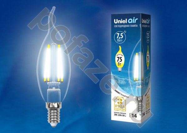 Лампа светодиодная LED свеча на ветру Uniel d35мм E14 7.5Вт 360гр. 220-240В 4000К