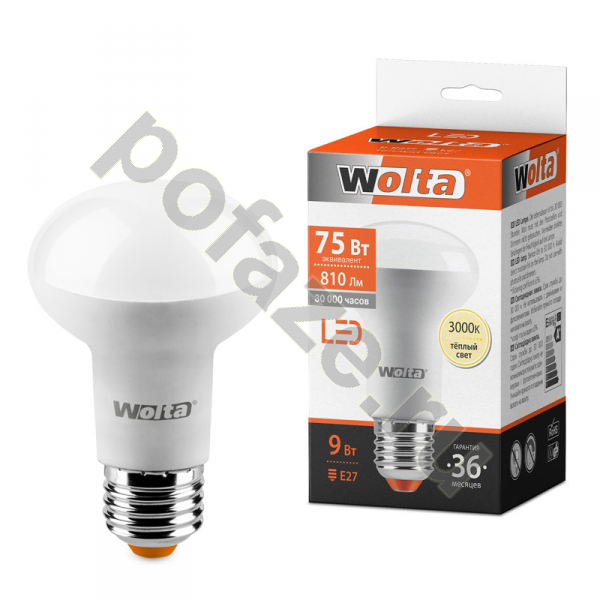 Лампа светодиодная LED грибовидная Wolta d63мм E27 9Вт 220-230В 3000К