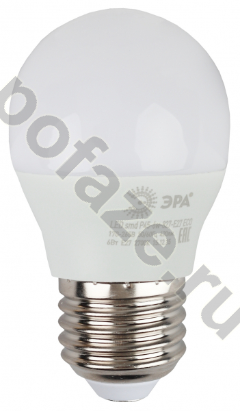 Лампа светодиодная LED шарообразная ЭРА d45мм E27 6Вт 270гр. 220-240В 2700К