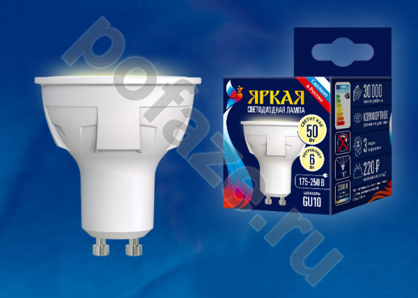 Лампа светодиодная LED с отражателем Uniel d50мм GU10 6Вт 110гр. 175-250В 3000К
