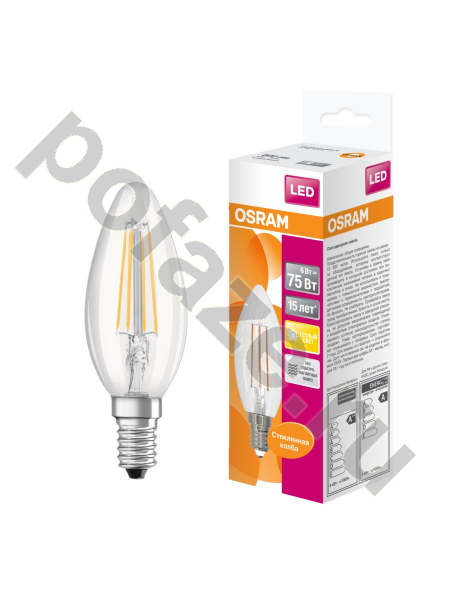 Лампа светодиодная LED свеча Osram d37мм E14 6Вт 300гр. 220-230В 2700К