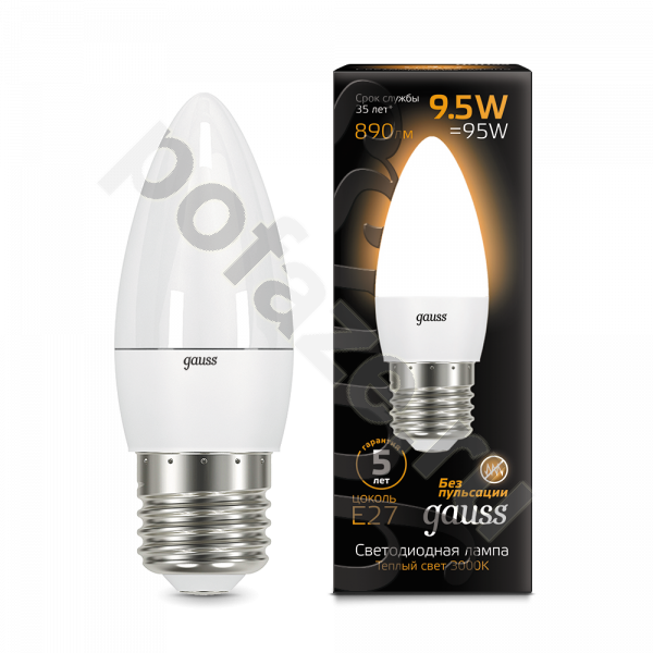 Лампа светодиодная LED свеча Gauss d37мм E27 9.5Вт 240гр. 150-265В 3000К