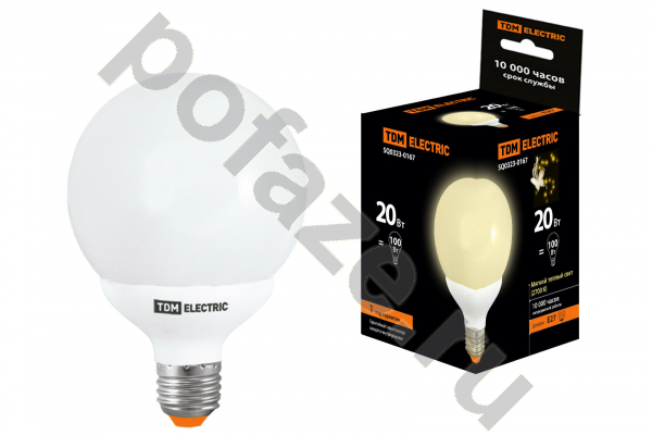 Лампа энергосберегающая шарообразная TDM ELECTRIC d95мм E27 20Вт 30-220В 2700К